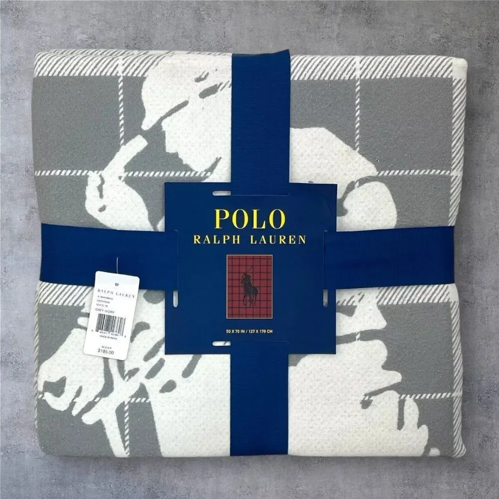 NWT Polo Ralph Lauren Blanket Gray/White 50